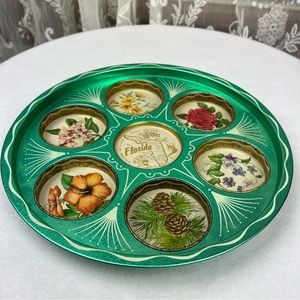 Mid Century Vintage Round Metal Bar Serving Tray Florida, USA State Souvenir
